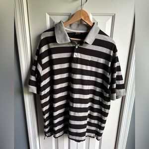 Rocawear Vintage Mens Black Gray Striped Short Sleeve Polo Shirt Size XL